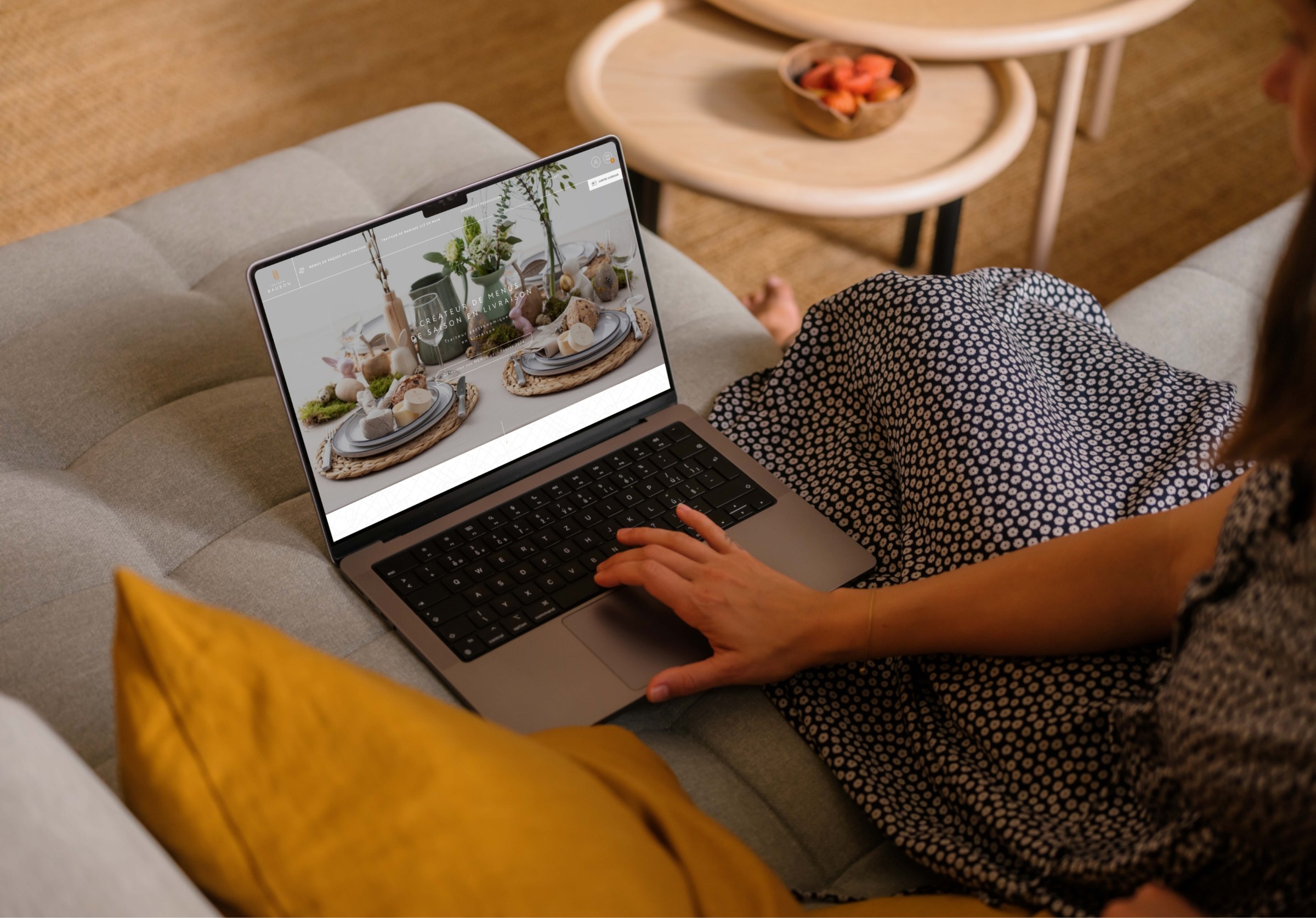 Mockuuups Woman Hand Scrolling On Macbook Pro Mockup